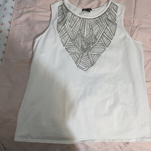 NIC+ZOE White Sleeveless Top with Geometric Embroidery